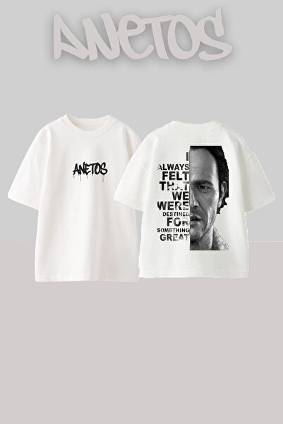 Anetos Sam Design Spate cu imprimeu Bumbac Alb supradimensionat tricou