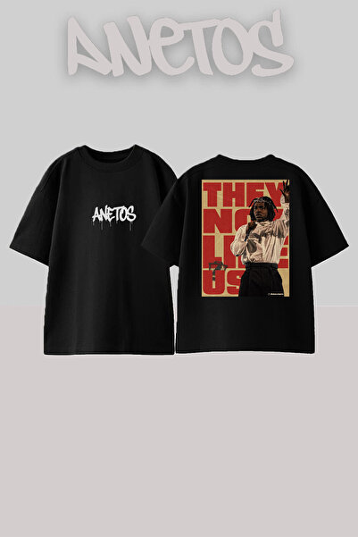 Anetos تي شيرت كيندريك لامار 12 بتصميم مطبوع على الظهر من القطن باللون الأسود...