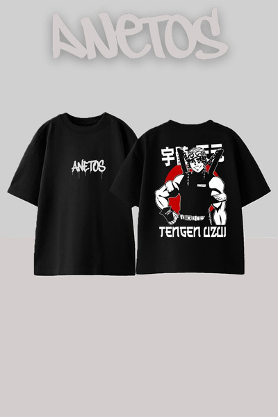 Anetos Demon Slayer 30 Design Spate cu imprimeu Bumbac Negru supradimensionat...