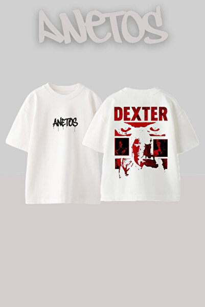 Anetos Tricou oversize alb din bumbac cu imprimeu pe spate Dexter 3 Design