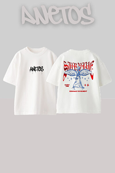Anetos Διαθέσιμο T-shirt Design Back με τύπωμα Cotton White oversized
