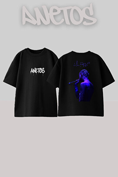 Anetos Lil Peep Design Spate cu imprimeu Bumbac Negru supradimensionat tricou