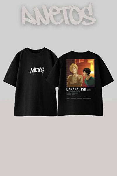 Anetos Banana Fish 1 Design Rucsac cu imprimeu Bumbac Negru supradimensionat ...