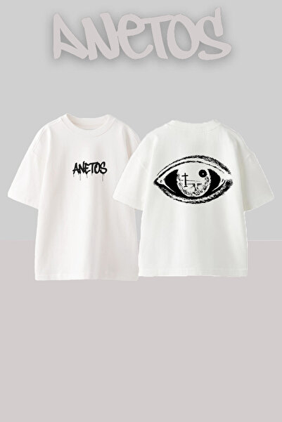Anetos Μπλουζάκι Black Eye Design Back με τύπωμα Cotton White oversized