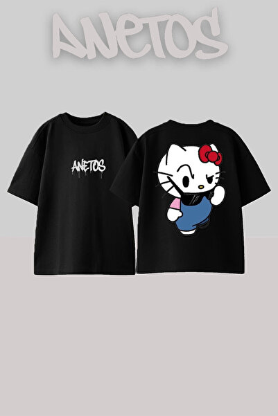 Anetos Μπλουζάκι Hello Kitty Sus Reaction Design με τύπωμα Βαμβακερό Μαύρο ov...