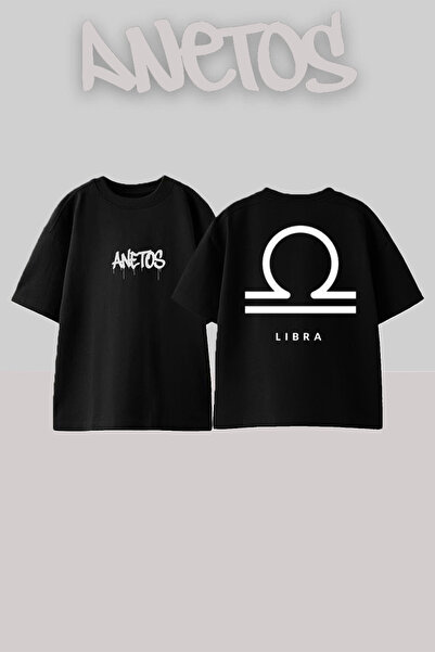 Anetos Μπλουζάκι Libra Design Back με τύπωμα Cotton Black oversized