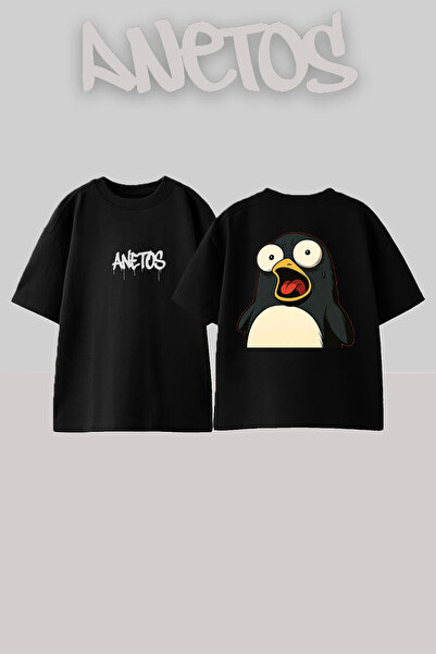 Anetos Sasırmıs Penguen Design Rucsac cu imprimeu Bumbac Negru supradimension...