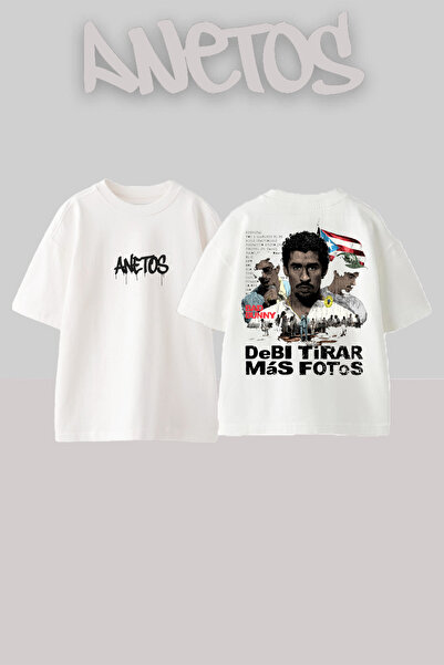 Anetos Bad Bunny 3 Design Back cu imprimeu Bumbac Alb supradimensionat tricou