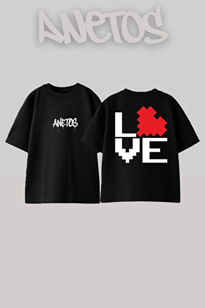Anetos Μπλουζάκι Love 2 Design Back με τύπωμα Βαμβακερό Μαύρο oversized