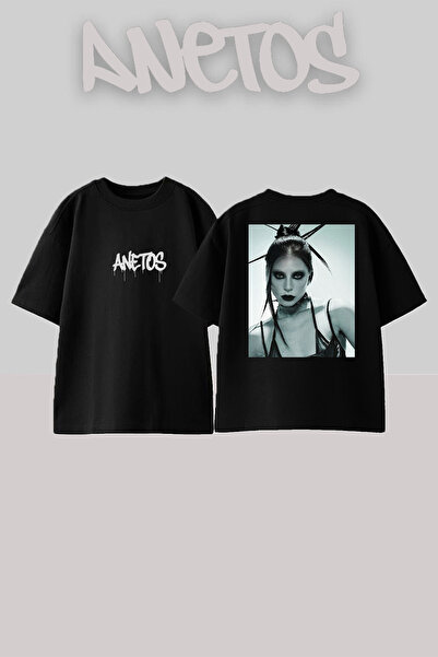 Anetos تي شيرت ليدي غاغا 7 بتصميم مطبوع على الظهر من القطن باللون الأسود مقاس...