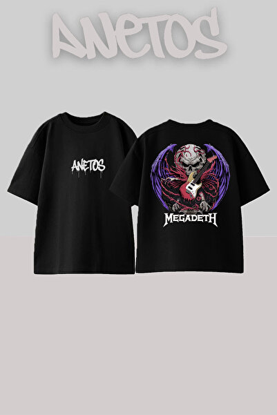 Anetos Megadeth 15 Design Back cu imprimeu Bumbac Negru supradimensionat tricou