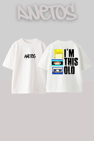 Anetos Im Thıs Old Design Rucsac cu imprimeu Bumbac Alb supradimensionat tricou