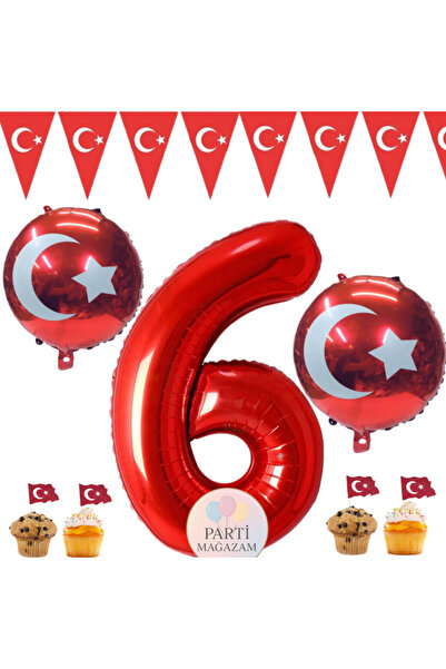 MFM Σετ γενεθλίων με αλουμινόχαρτο μπαλόνι με θέμα την Τουρκία 6 ετών 100 εκ.