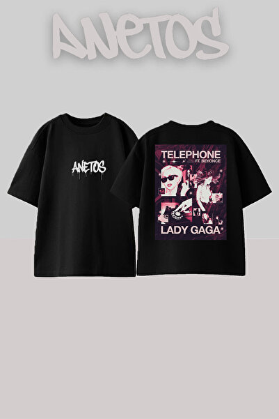 Anetos تي شيرت ليدي غاغا 3 بتصميم مطبوع على الظهر من القطن باللون الأسود مقاس...