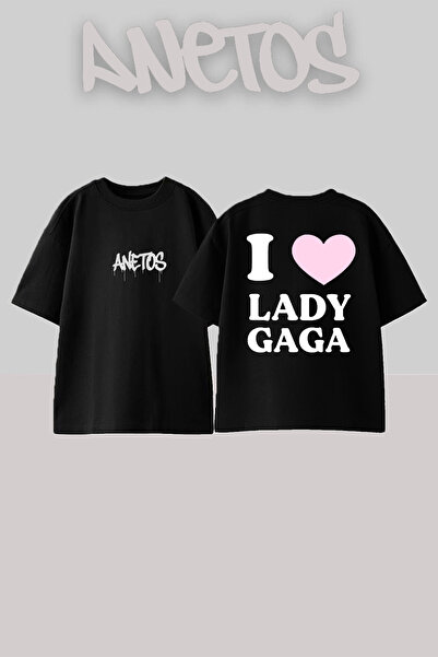 Anetos تي شيرت ليدي غاغا 10 بتصميم مطبوع على الظهر من القطن باللون الأسود مقا...