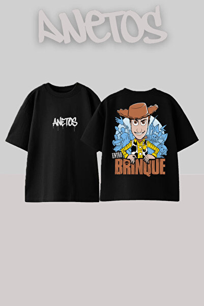 Anetos Brınque Design Spate cu imprimeu Bumbac Negru supradimensionat tricou