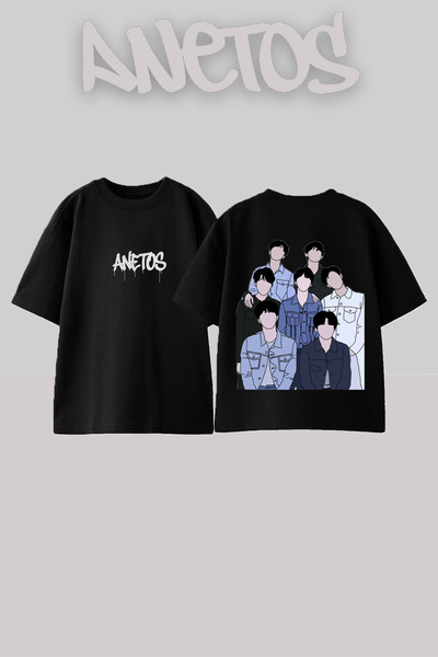 Anetos Bts Design Back cu imprimeu Bumbac Negru supradimensionat tricou