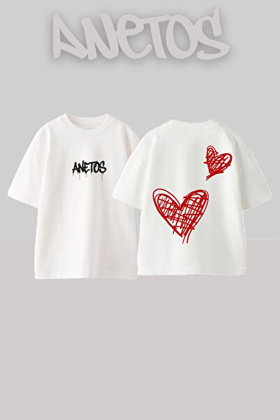 Anetos Μπλουζάκι Lovers Design Back με τύπωμα Cotton White oversized