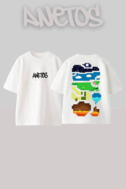 Anetos Μπλουζάκι Mıneworld Design Back με τύπωμα Cotton White oversized