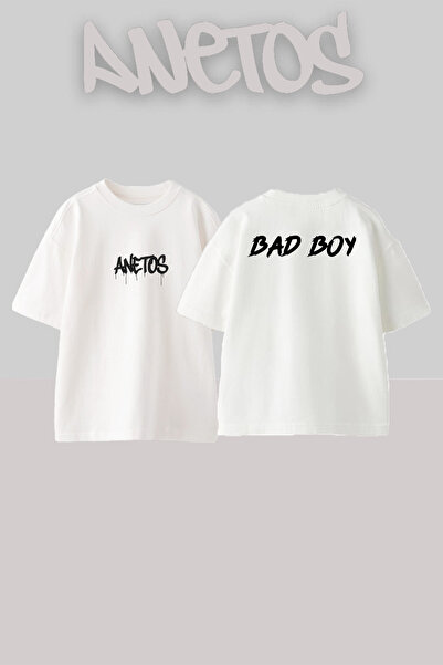 Anetos Μπλουζάκι Bad Boy 3 Design Back με τύπωμα Cotton White oversized