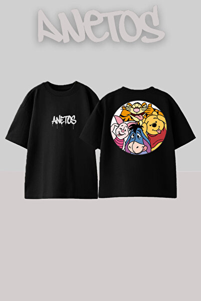 Anetos Honey Design Spate cu imprimeu Bumbac Negru supradimensionat tricou