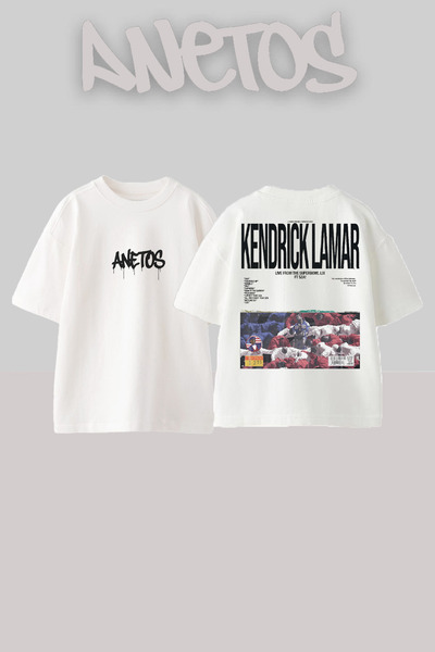 Anetos تي شيرت كيندريك لامار 11 مصنوع من القطن الأبيض ذو تصميم كبير الحجم