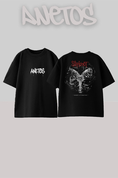 Anetos Slipknot 12 Design Back cu imprimeu Bumbac Negru supradimensionat tricou