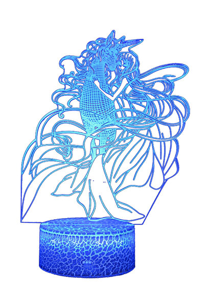 THK Lampă de noapte, Fată cu Cal, 3D, Telecomandă, 7 culori, Alimentare USB sau 3 baterii AA, Cadou