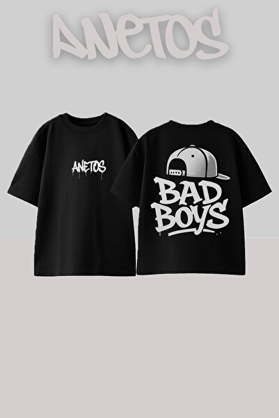 Anetos Μπλούζα Bad Boy Cap Σχεδίαση Με Τύπωμα Στη Πλάτη Μαύρο Oversize