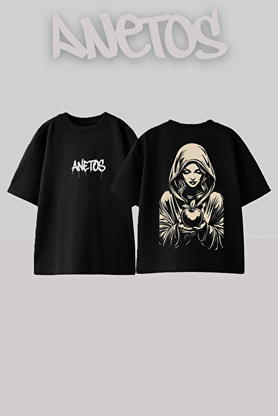 Anetos Μπλούζα Oversize Μαύρη από Βαμβάκι με Σχέδιο και Τύπωμα στην Πλάτη Επι...