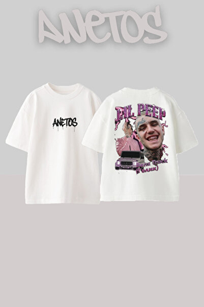 Anetos Tricou supradimensionat alb din bumbac cu imprimeu Lil Peep 6 Design
