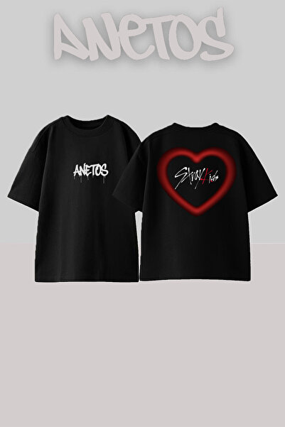 Anetos Μπλούζα Stray Kids 1 Σχεδίαση Με Εκτύπωση Πίσω Μαύρη Oversize T-shirt