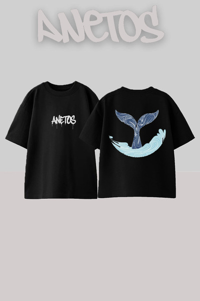 Anetos Rucsac cu design cu coadă de pește cu imprimeu Bumbac Negru supradimen...