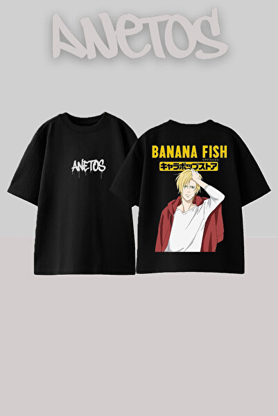 Anetos Banana Fish 8 Design Spate cu imprimeu Bumbac Negru supradimensionat t...