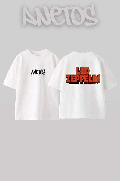 Anetos Led Zeppelin 11 Design Rucsac cu imprimeu Bumbac Alb supradimensionat ...