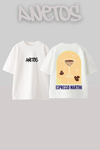 Anetos Μπλουζάκι Espressı Martını Design Back με τύπωμα Cotton White oversized