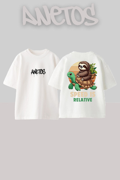 Anetos Tricou Speed ​​Is Design B cu imprimeu Bumbac Alb O supradimensionat