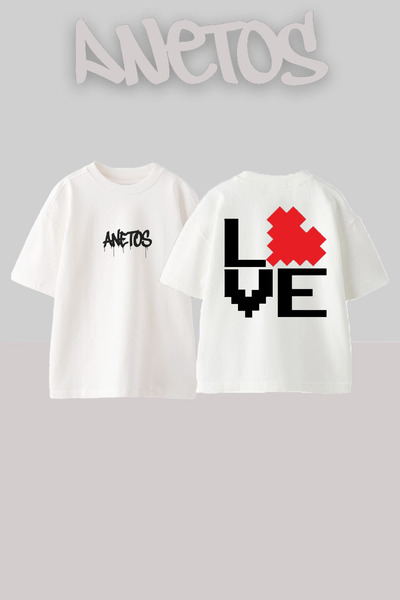 Anetos Love 2 Design Spate cu imprimeu Bumbac Alb supradimensionat tricou