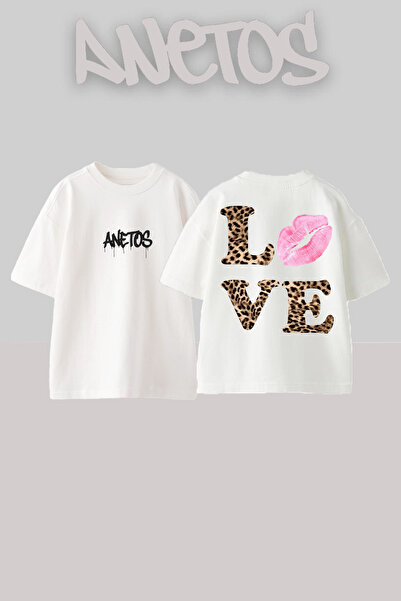 Anetos Μπλουζάκι Love 1 Design Back με τύπωμα Cotton White oversized