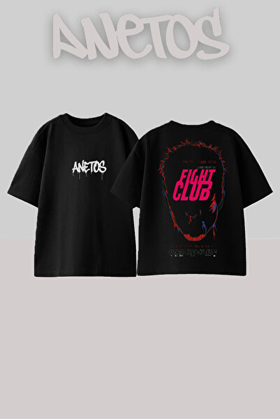 Anetos تي شيرت Fight Club 2 مصنوع من القطن الأسود ذو تصميم مطبوع على الظهر