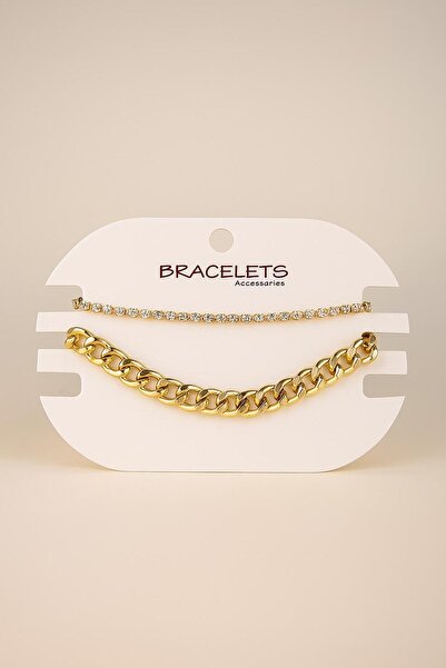 Vipfoni Gold Color Double Women's Chain Bracelet Set
