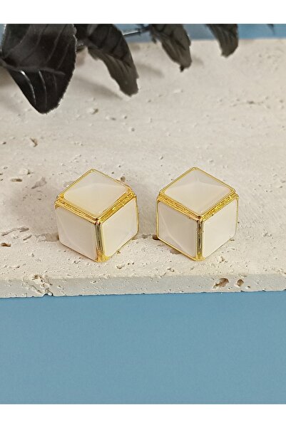 mos&more Gold White Cube Women's Earrings