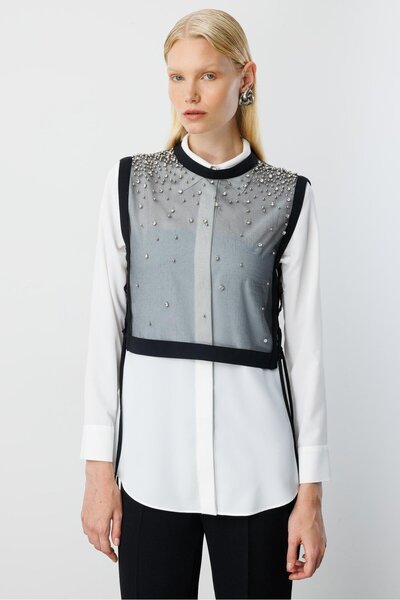 Moda İlgi Modai̇lgi̇ Organza Sweater Set 10001 Ecru-Black