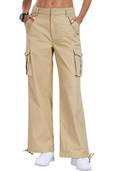 OEM Women's breathable casual straight pants with side pockets cream L