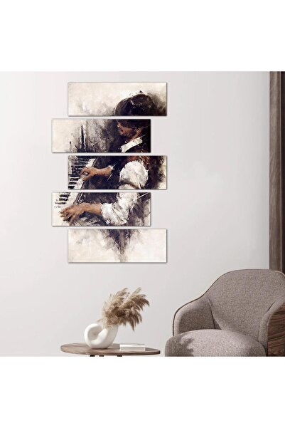Generic Wall art painting of a man playing the piano - 24562 - divided into five graduated pieces - 2