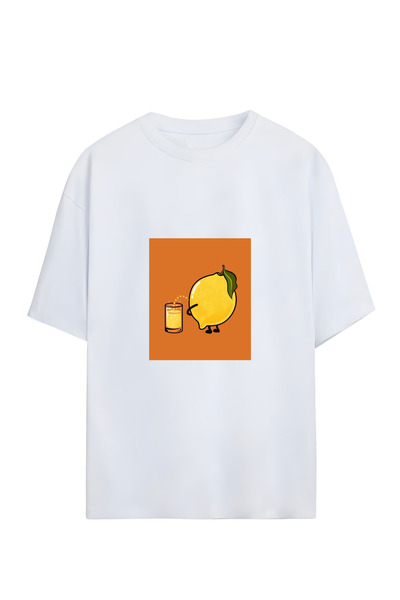 GraffTee تي شيرت قطني كبير الحجم للجنسين من ليمون