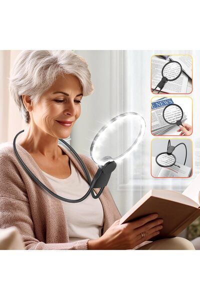fulina 6X Magnifier with Light Hands Free for Reading,5.1 In,Neck-Worn Large Magnifier for Seniors