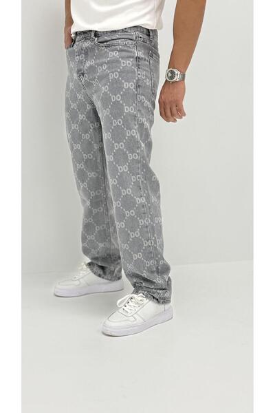 byediz Aden Baggy Denim Açık Gri Lazer Detaylı Erkek Jean Pantolon