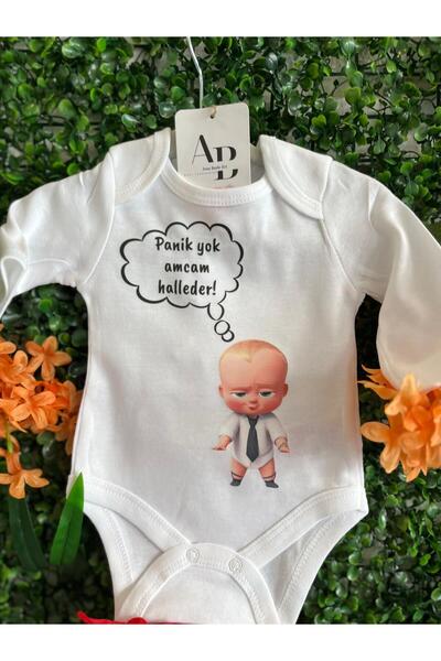 ARASBASKIEVİ Organic 100% Cotton No Panic Uncle Halleder Baby Body White Badi...
