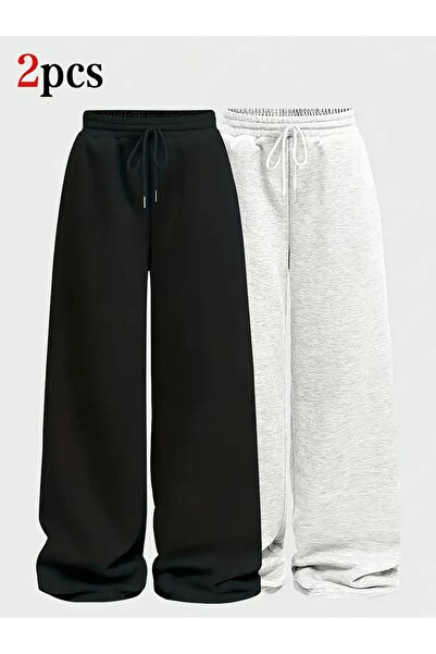 GERLAY İKİ ADET SİYAH GRİ GÜNLÜK GİYİLEBİLİR BOL EŞOFMAN ALTI